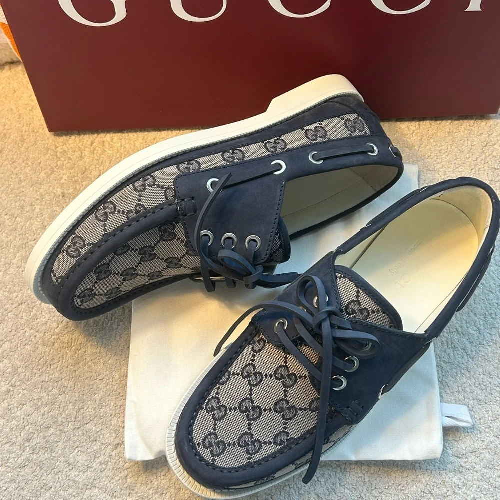 Gucci Men's Navy boat Boat Shoes NWT UK7 /US8